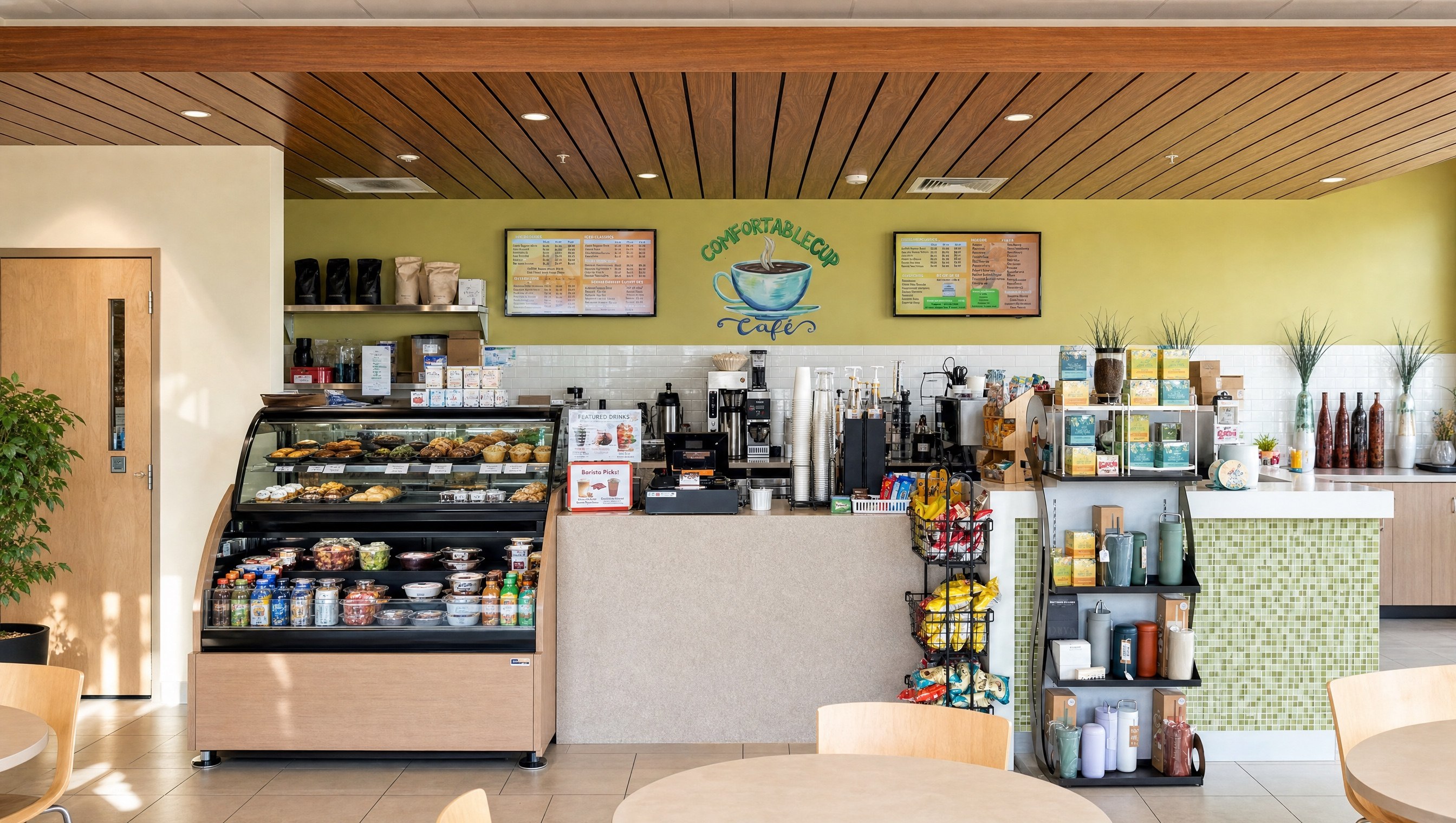 The counter at Comfortable Cup, first floor at Mercy Rogers